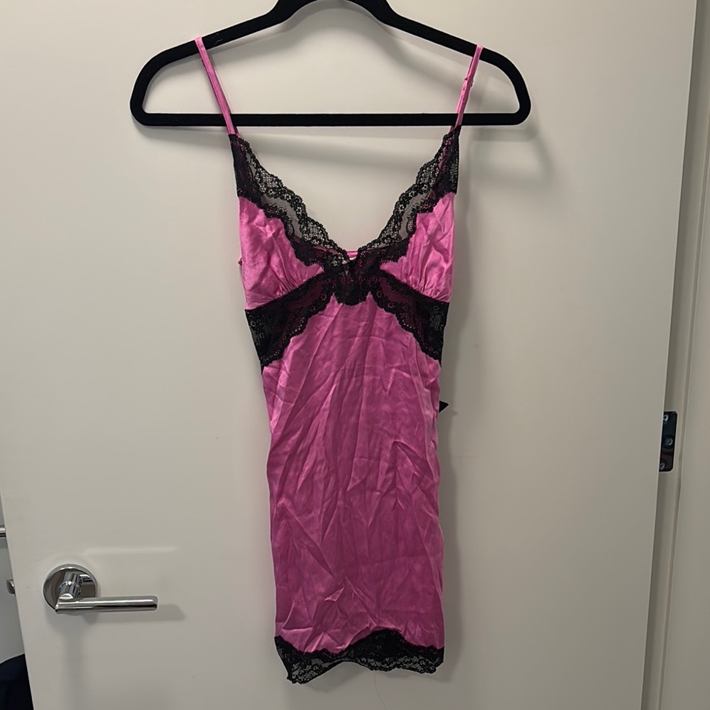 Pink and Black Lace Slip Dress